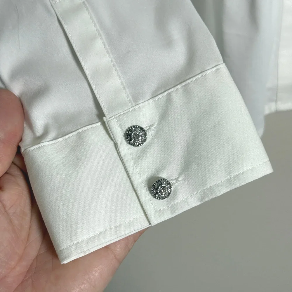 7th Ave NY & Co NEW Womens Button Up Shirt XXL White Jewel Buttons Office Career - Picture 7 of 9